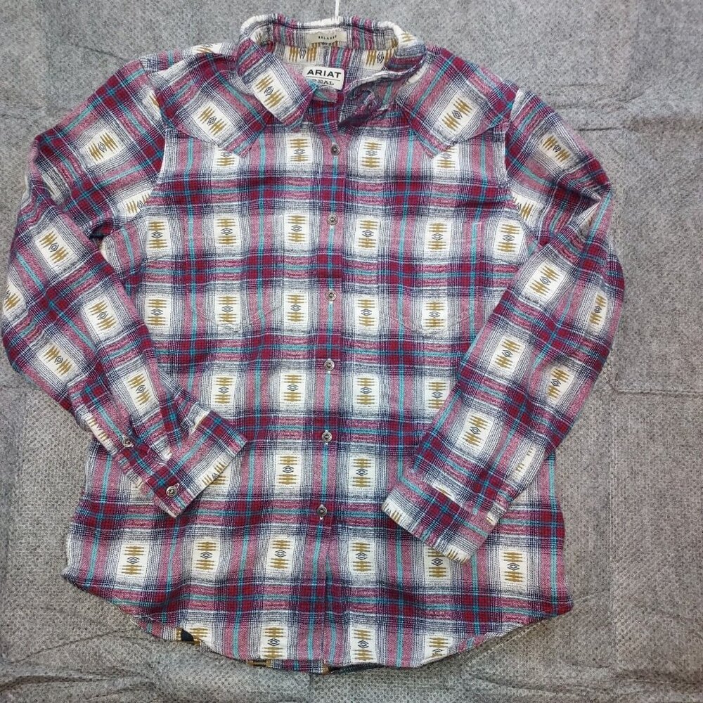 Ariat Real Women's M Flannel Shirt Billie Jeans Southwest Aztec Print Relaxed